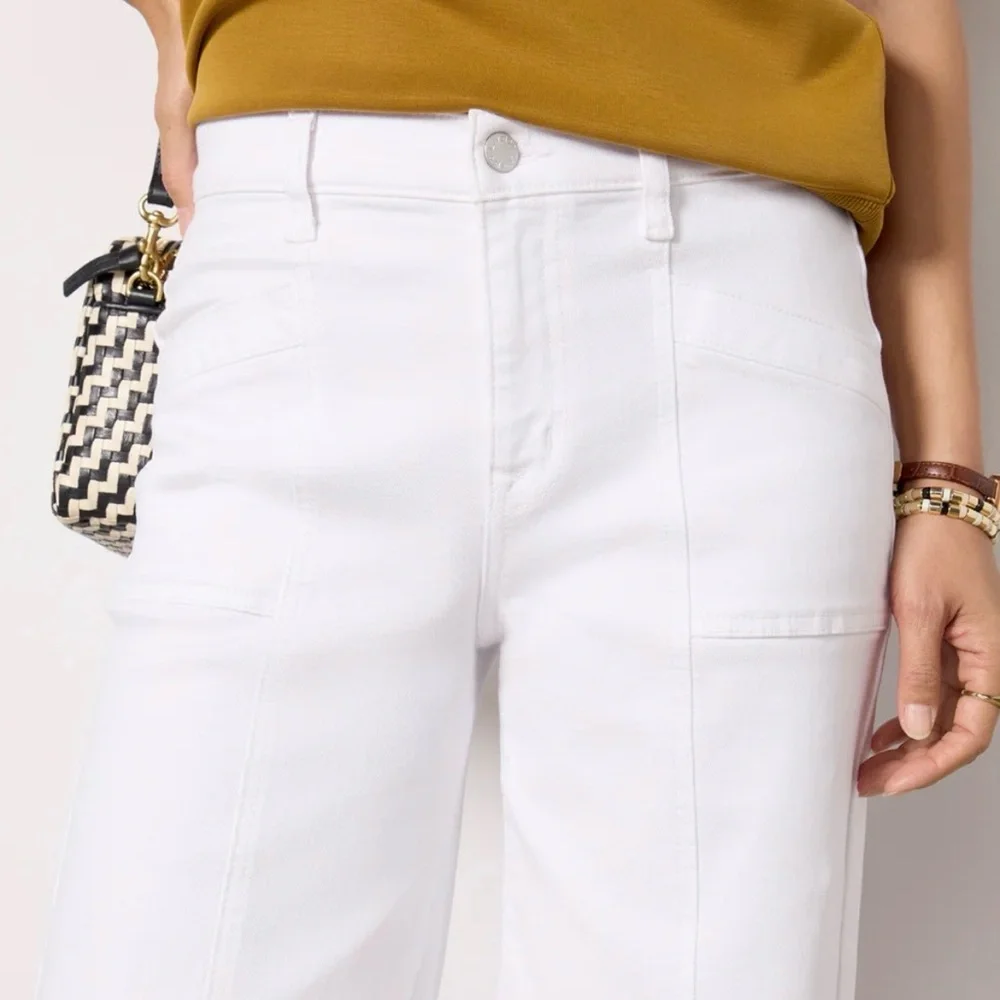 Evereve The Ever Wide Leg with Seam Detail, Size 28, White, Like New